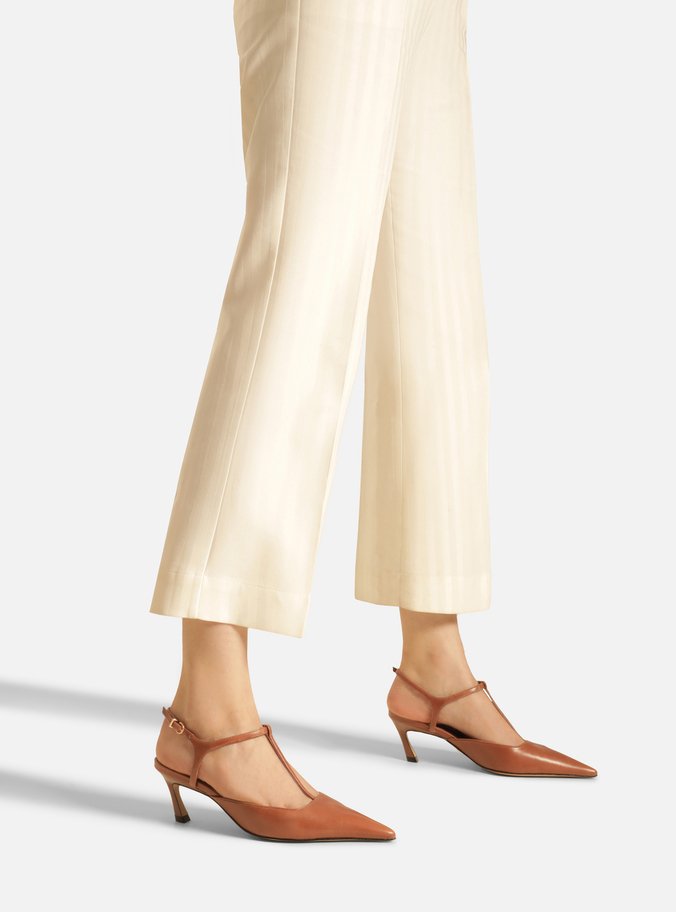 Scarpin Marrom Couro Salto Kitten Aberto Telma