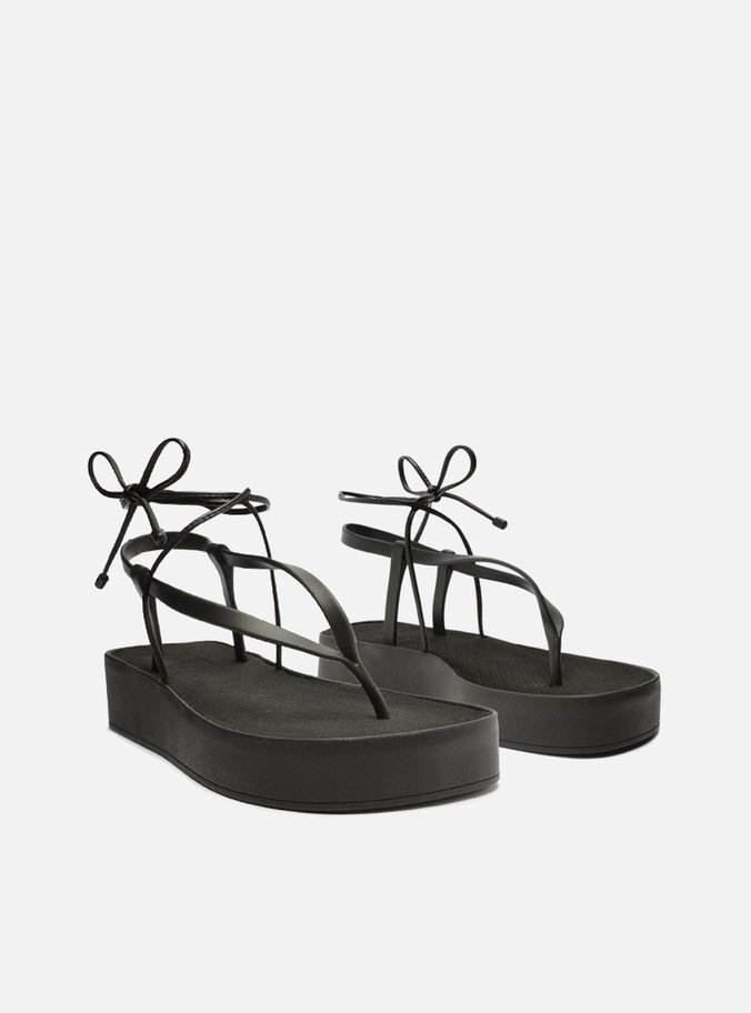 Sandália Preta Flatform Amarração Bela
