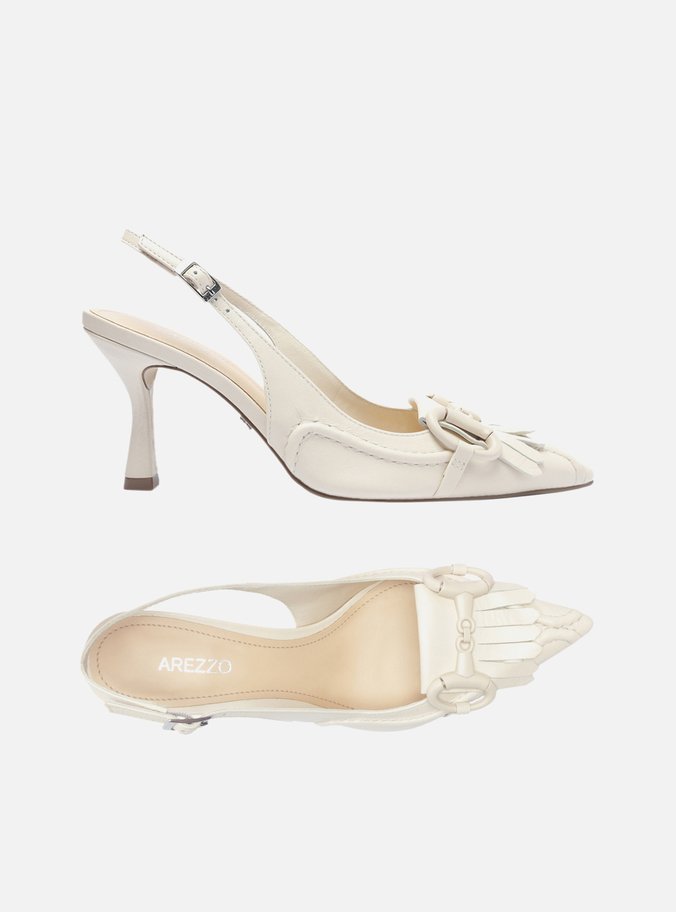 Scarpin Branco Couro Bico Fino Slingback Barbicacho