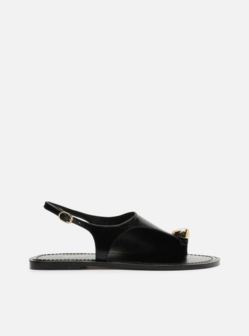 Rasteira Preta Couro Semi Coberta Metal Bold