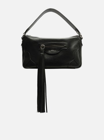 Arezzo — Bolsa Shoulder Preta Couro Grande Barbicacho