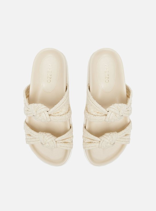 Rasteira Off-White Tecido Tiras Nós