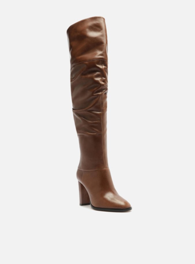 Bota Over The Knee Marrom Couro Salto Alto