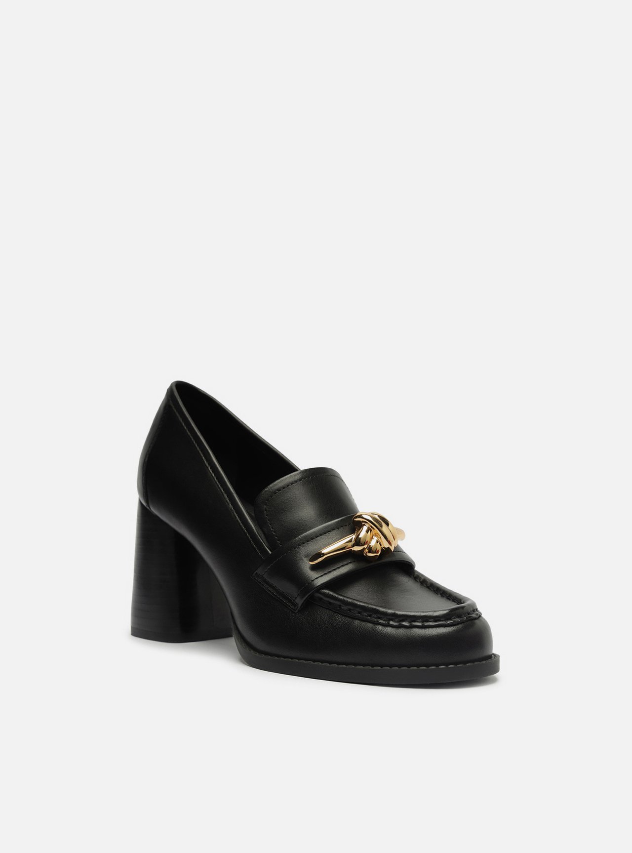 Loafer Preto Couro Salto Bloco Metal Nó — foto 2