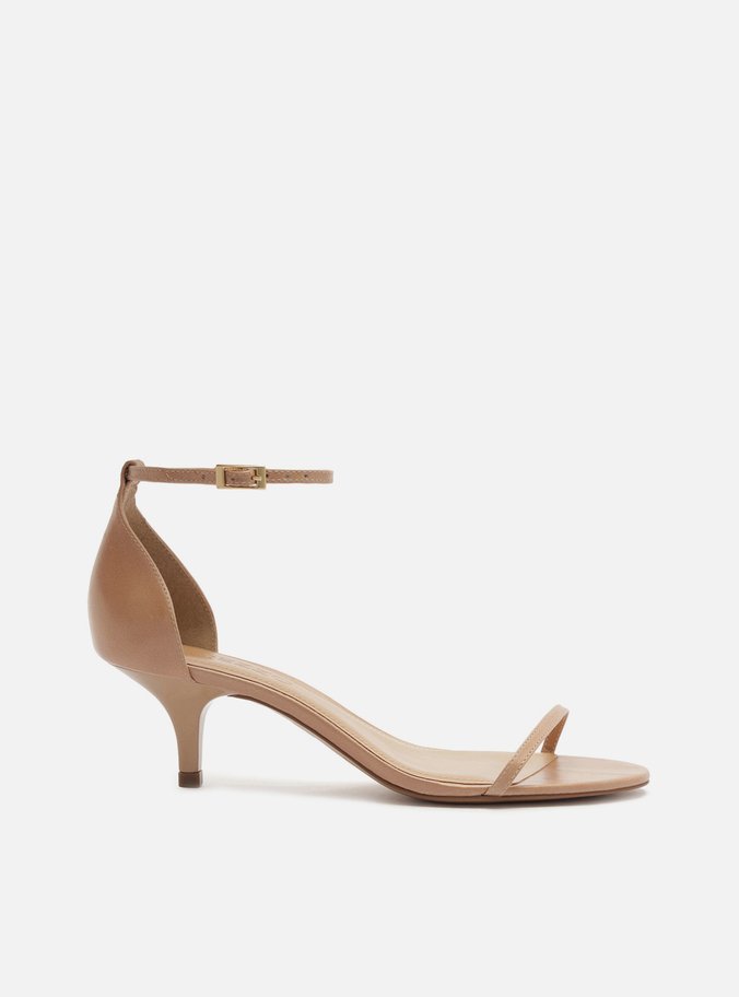 Sandália Nude Couro Salto Fino