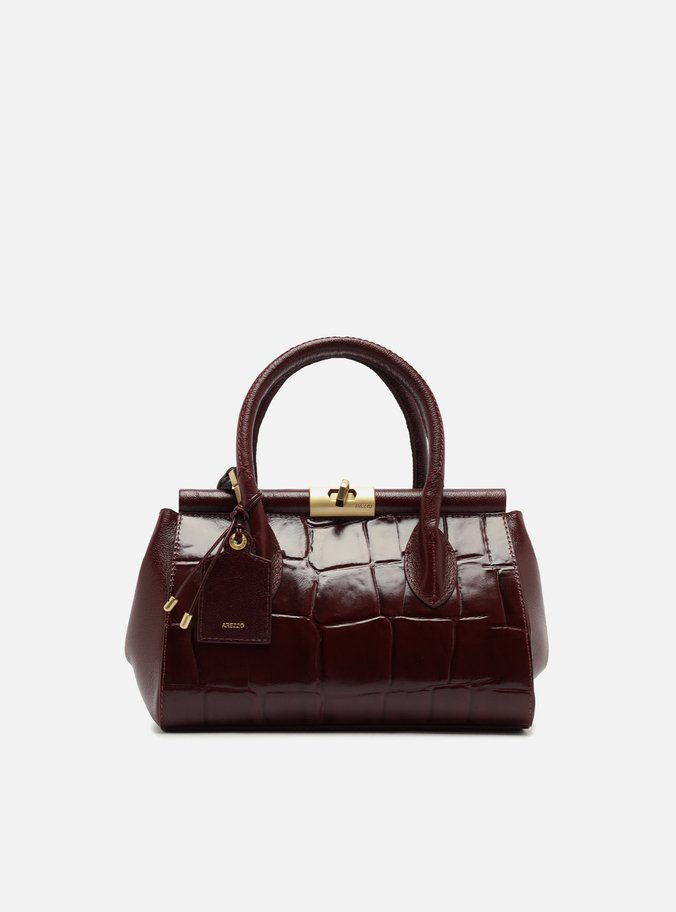 Bolsa Tote Vinho Couro Maxi Croco Média