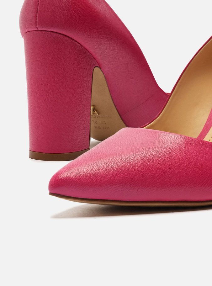Scarpin Rosa Couro Salto Alto Bloco City