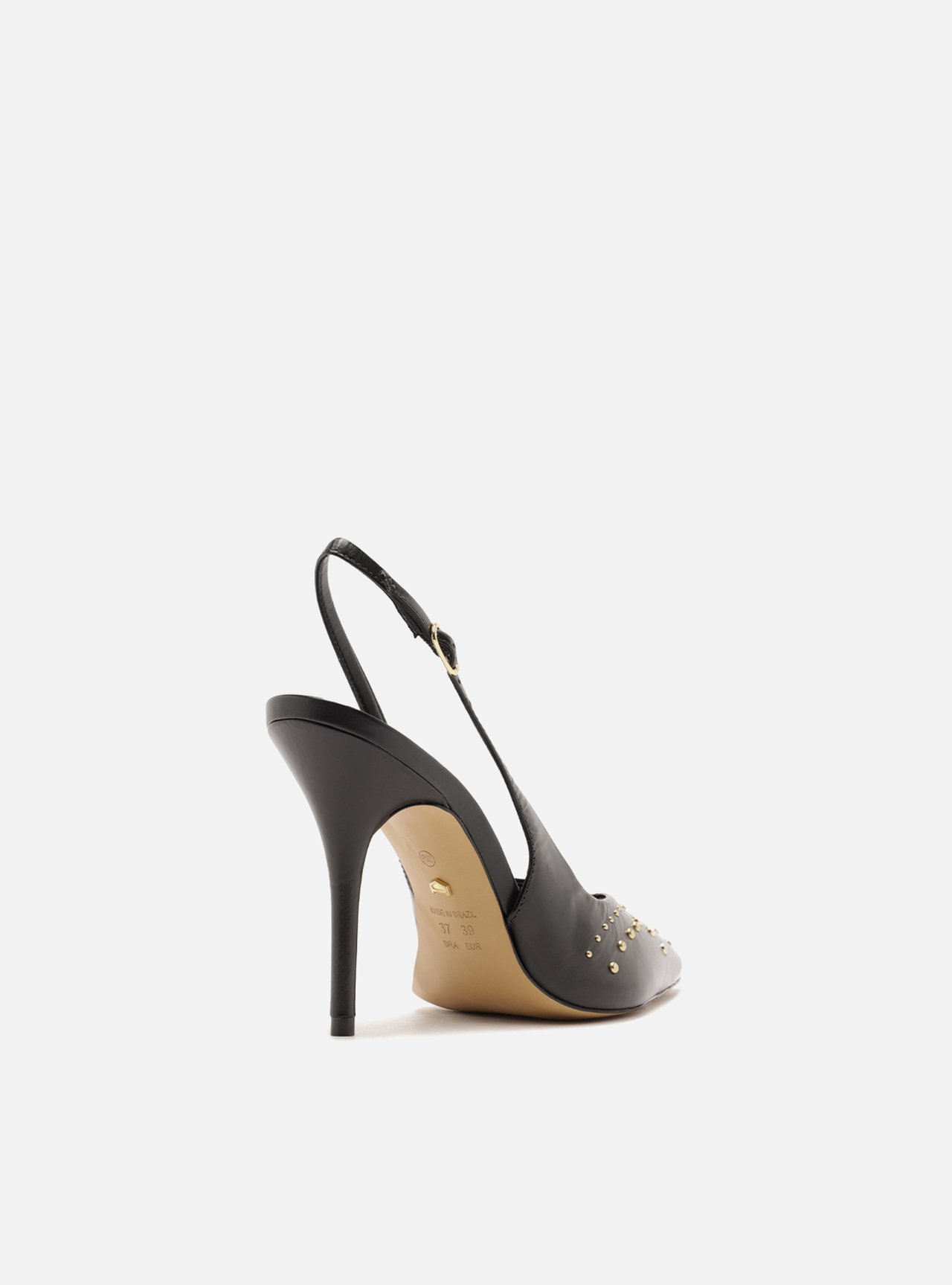 Scarpin Preto Couro Slingback Rebites — foto 3