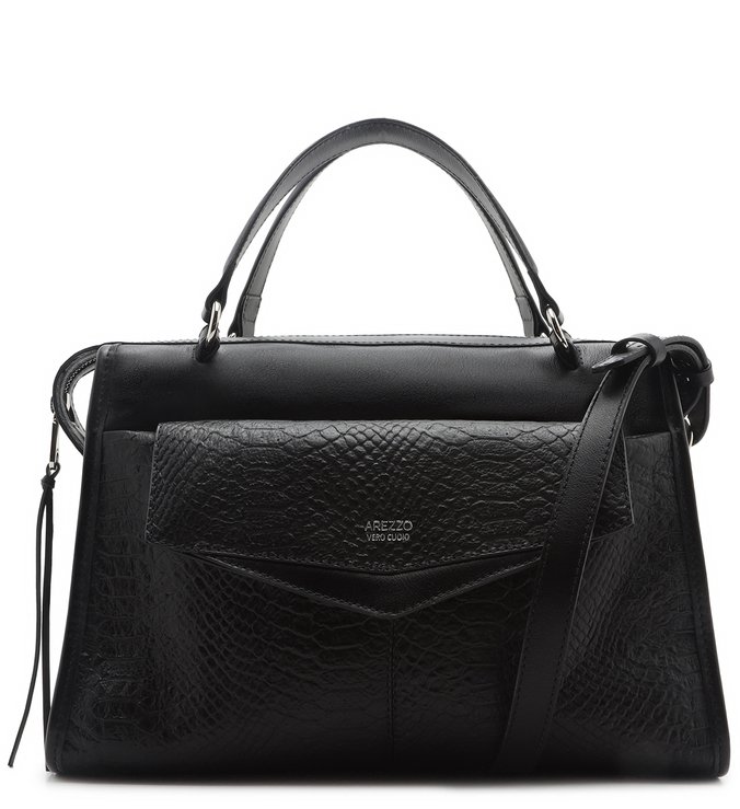 Bolsa Bowling Preta Couro Pamela Phyton