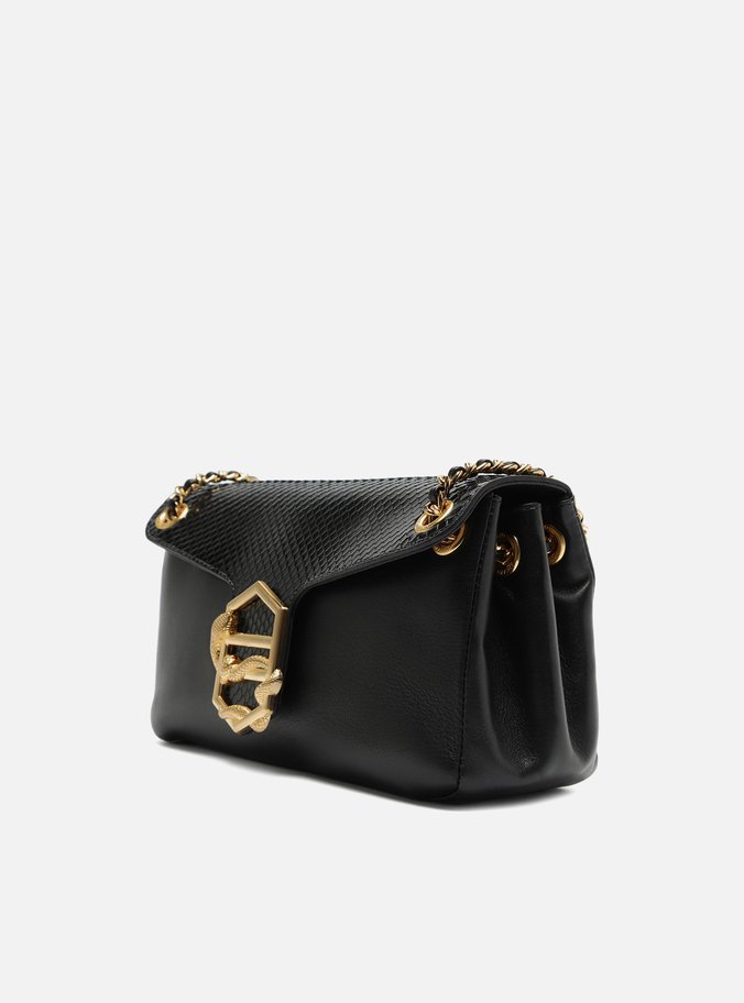 Bolsa Tiracolo Preta Couro Snake Média