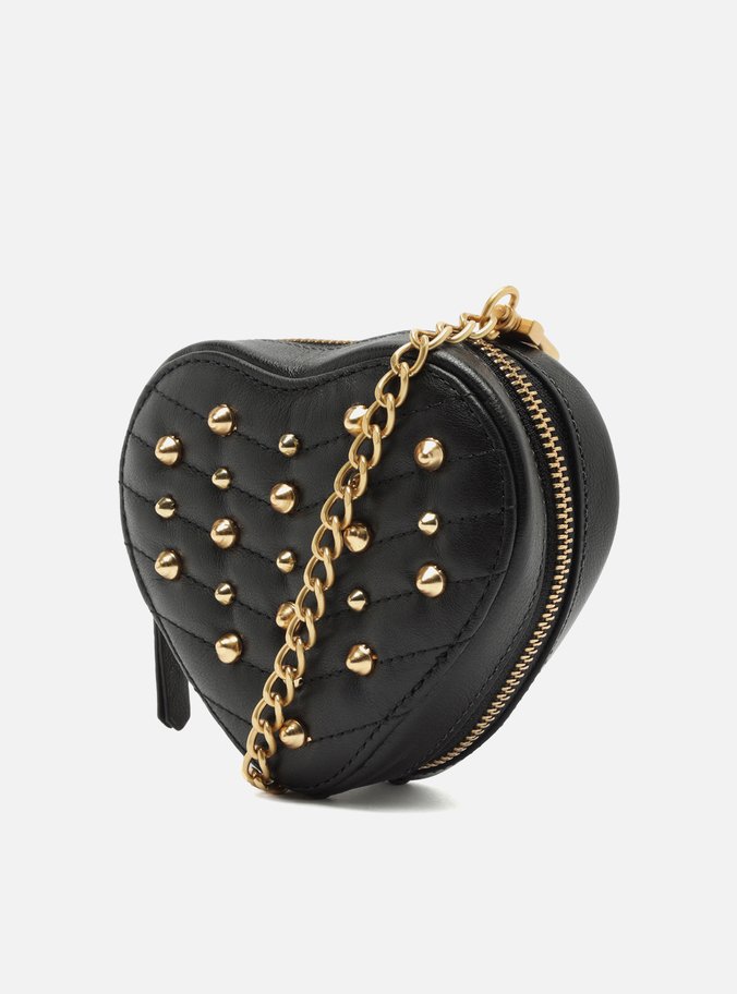 Mini Bag Preta Couro Coração Tachas