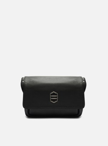Bolsa Tiracolo Preta Couro Média Bolsos Metal