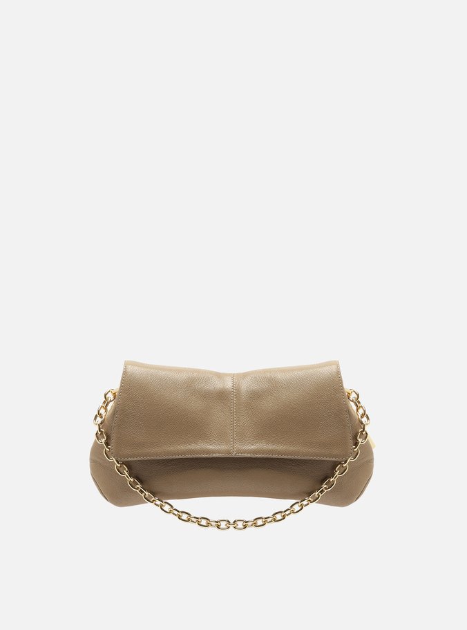 Bolsa Tiracolo Cinza Couro Média Corrente Dourada