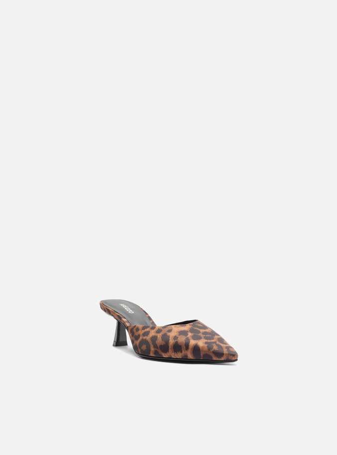 Mule Animal Print Salto Médio Fino