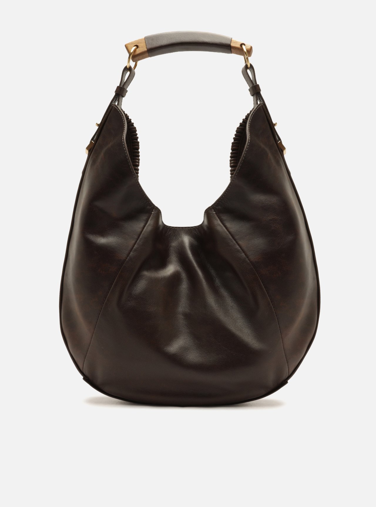 Bolsa Hobo Marrom Couro Grande Tressê — foto 3