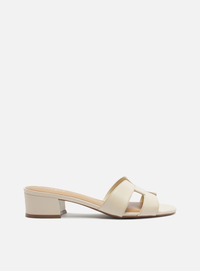 Tamanco Off White Couro Salto Bloco Tira H