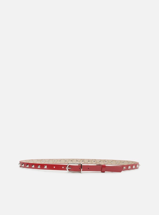 Cinto Vermelho Couro Médio Tachas