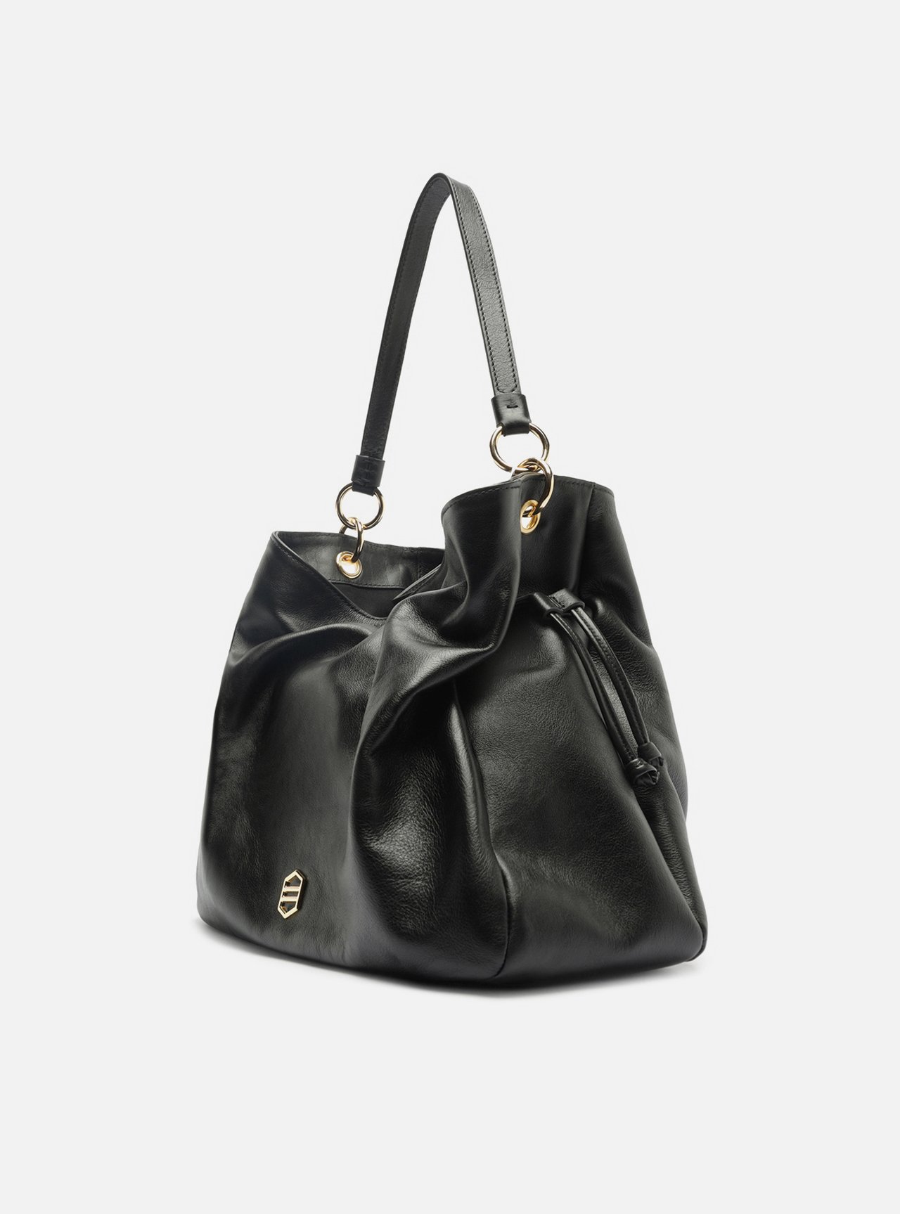 Bolsa Hobo Preta Couro Grande Franzida — foto 2
