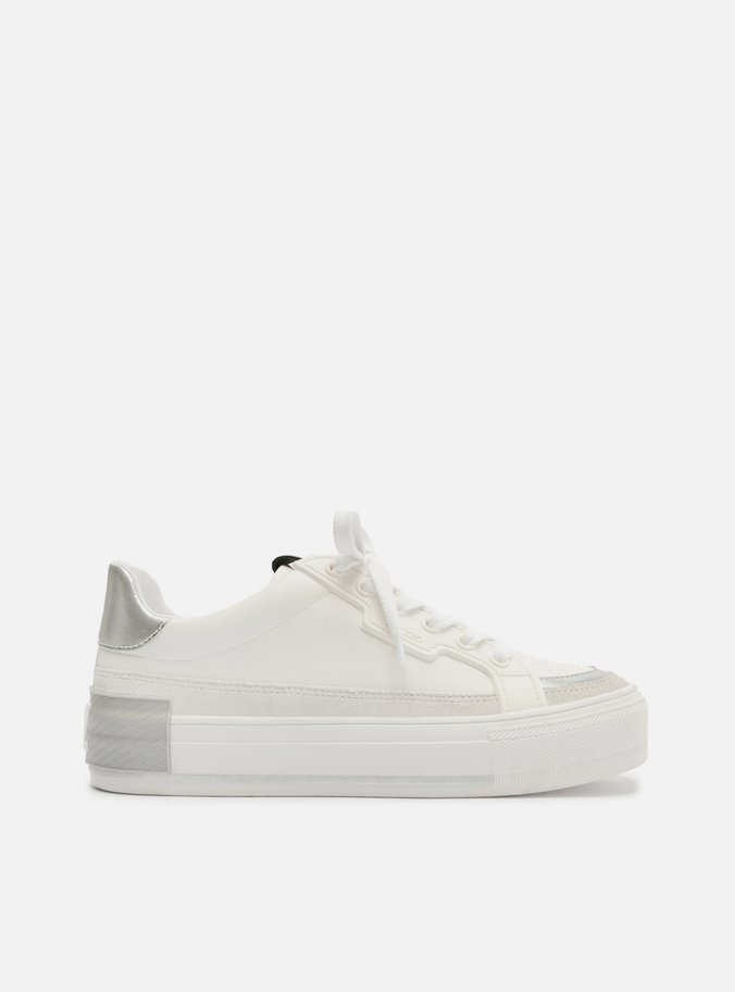Tênis Branco Flatform Amarração Prata