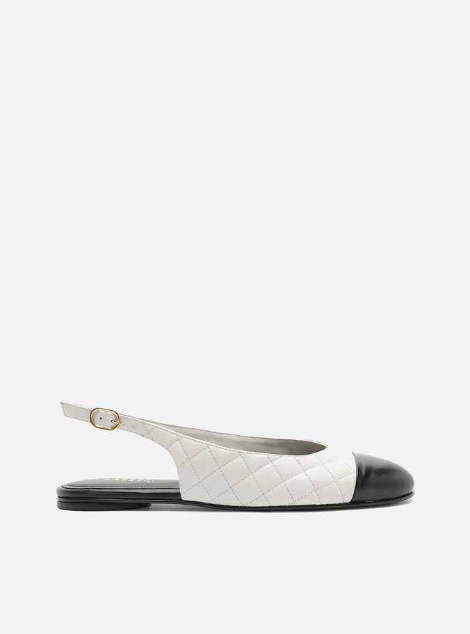 Sapatilha Branca Couro Bico Redondo Matelassê Slingback