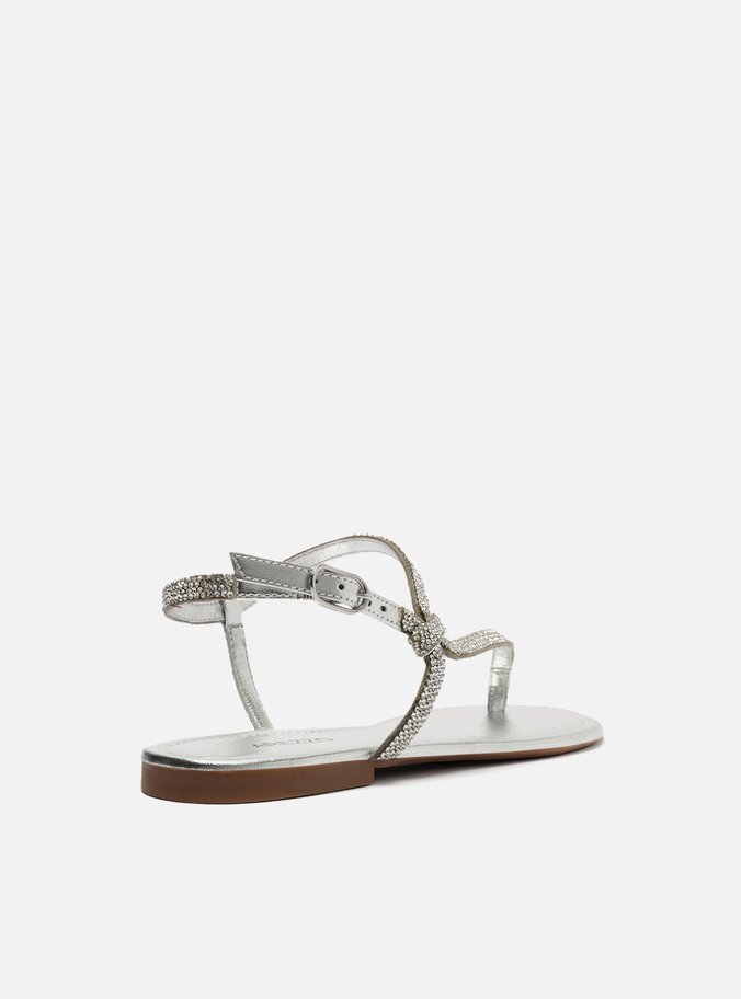 Sandália Rasteira Prata Tira Lateral Strass