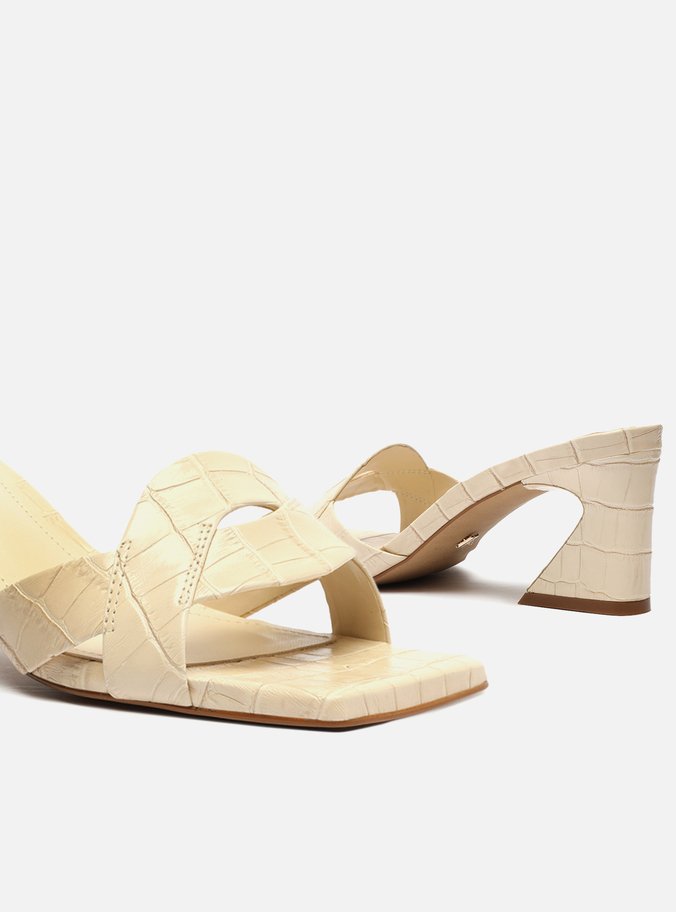 Sandália Off-White Croco Bico Quadrado Flare