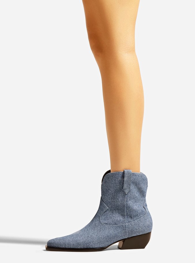 Bota Azul Jeans Cano Curto Western