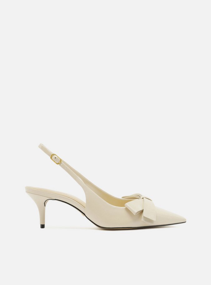 Scarpin Branco Couro Slingback Laço Lateral