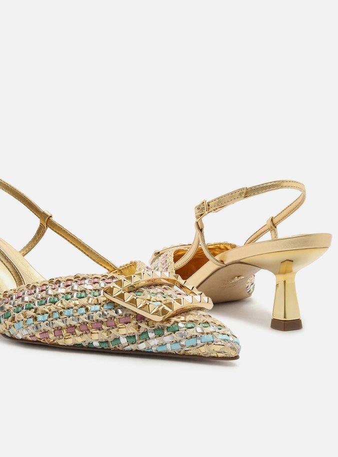 Scarpin Color Tressê Bico Fino Slingback Metal