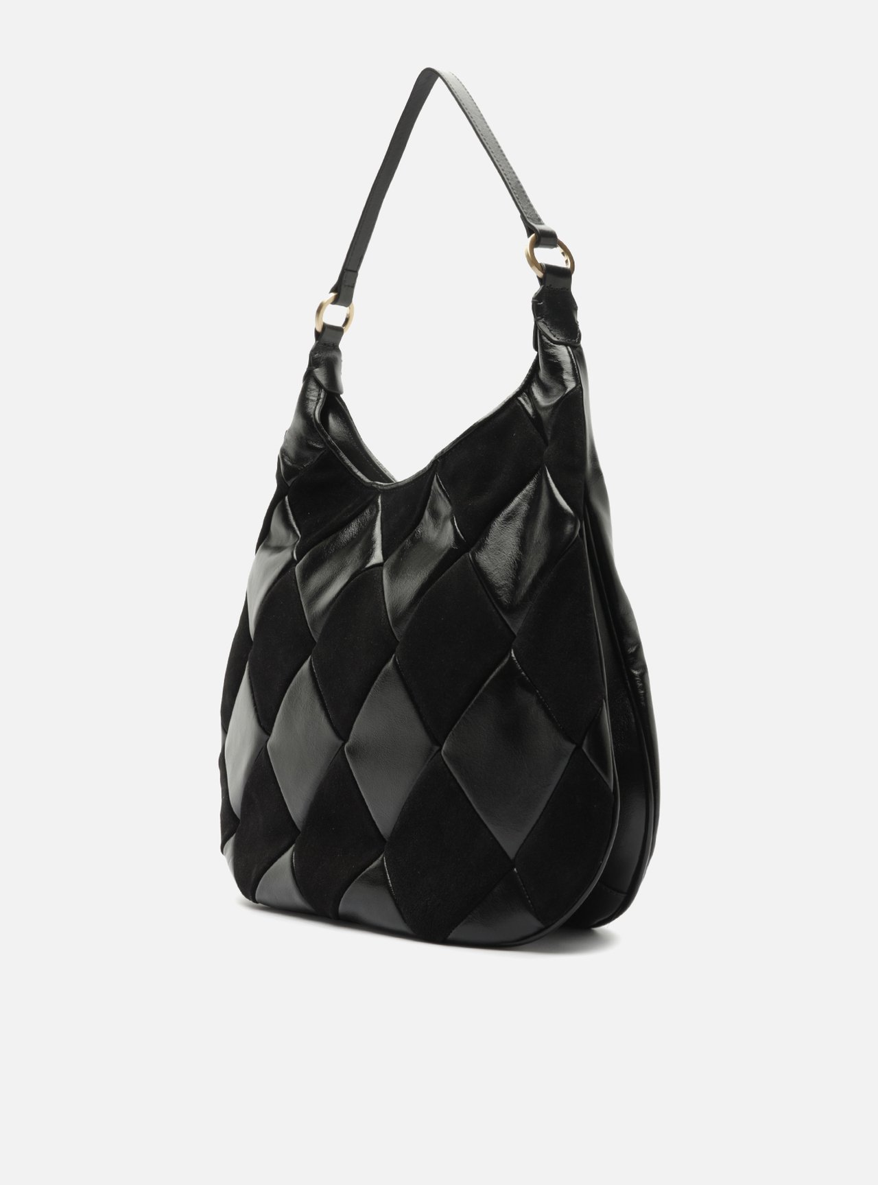 Bolsa Hobo Preta Couro Média Matelassê Metais — foto 2