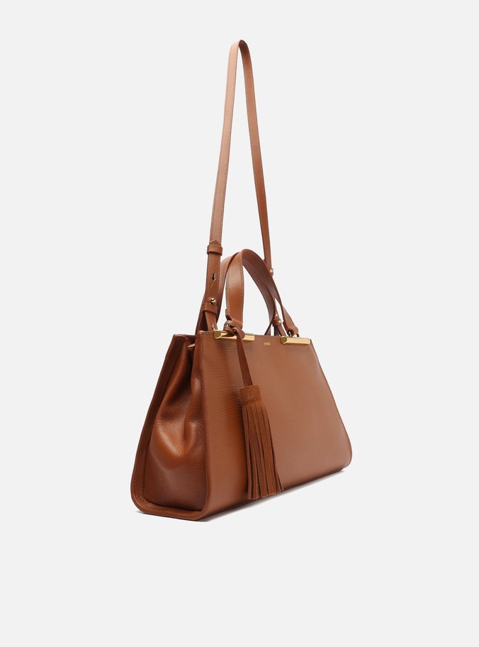 Bolsa Shopping Marrom Caramel Couro Média Barbicacho