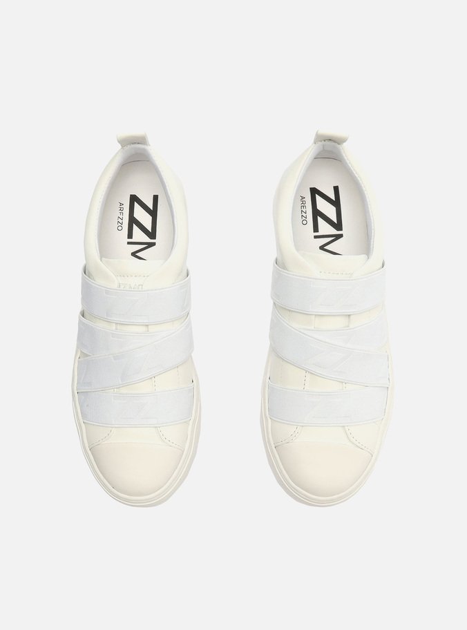 Slip On Branco Couro Flatform Elásticos