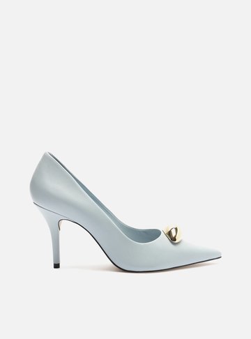 Scarpin Azul Couro Salto Fino Metal Silvia Braz