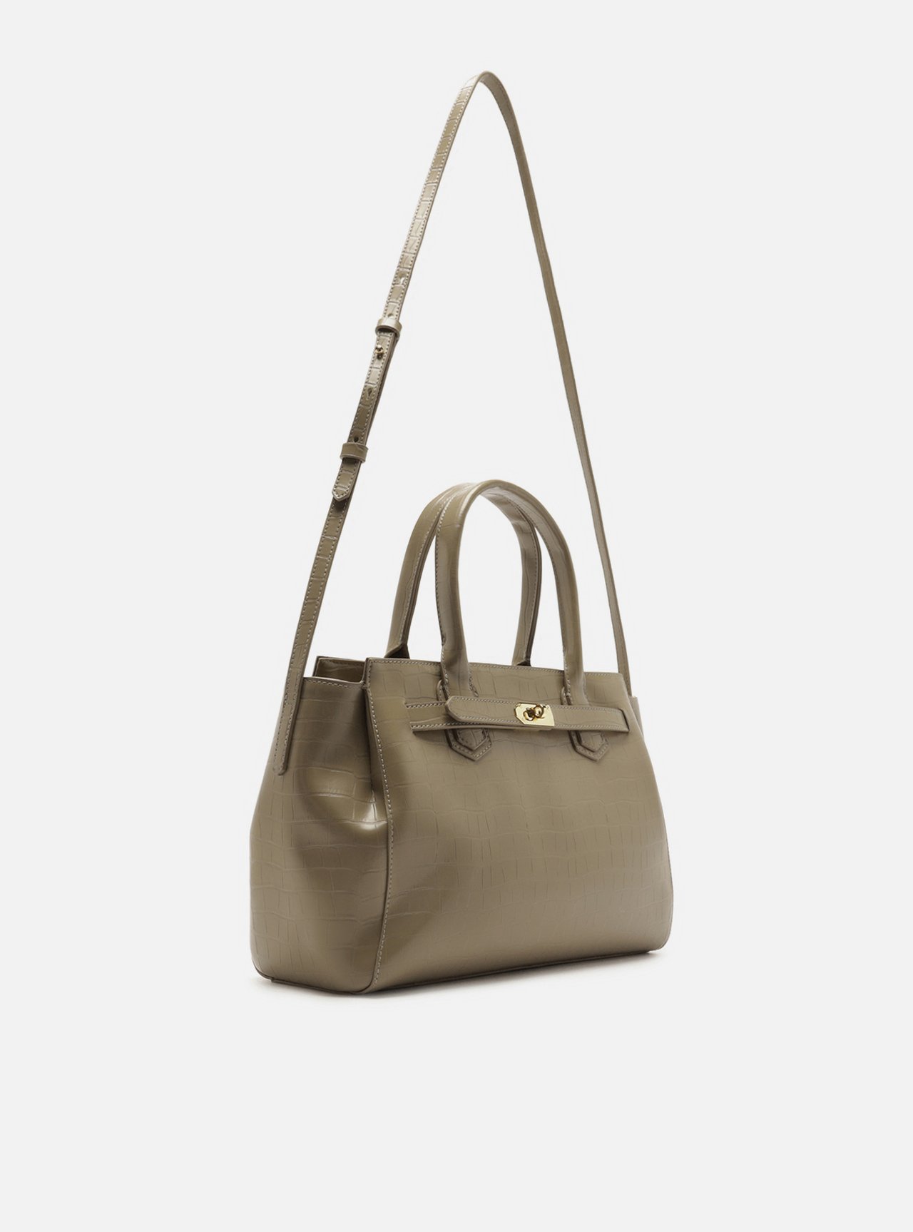 Bolsa Tote Cinza Média Croco Metais Dourados — foto 5