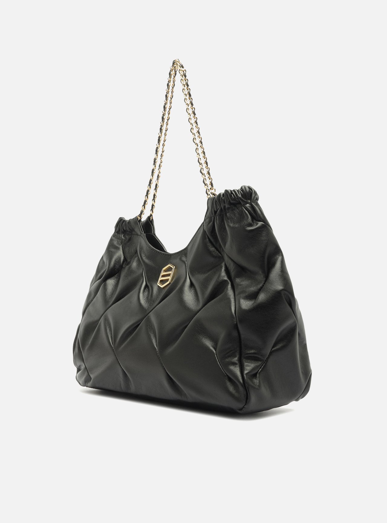 Bolsa Shopping Preta Couro Grande Corrente — foto 2