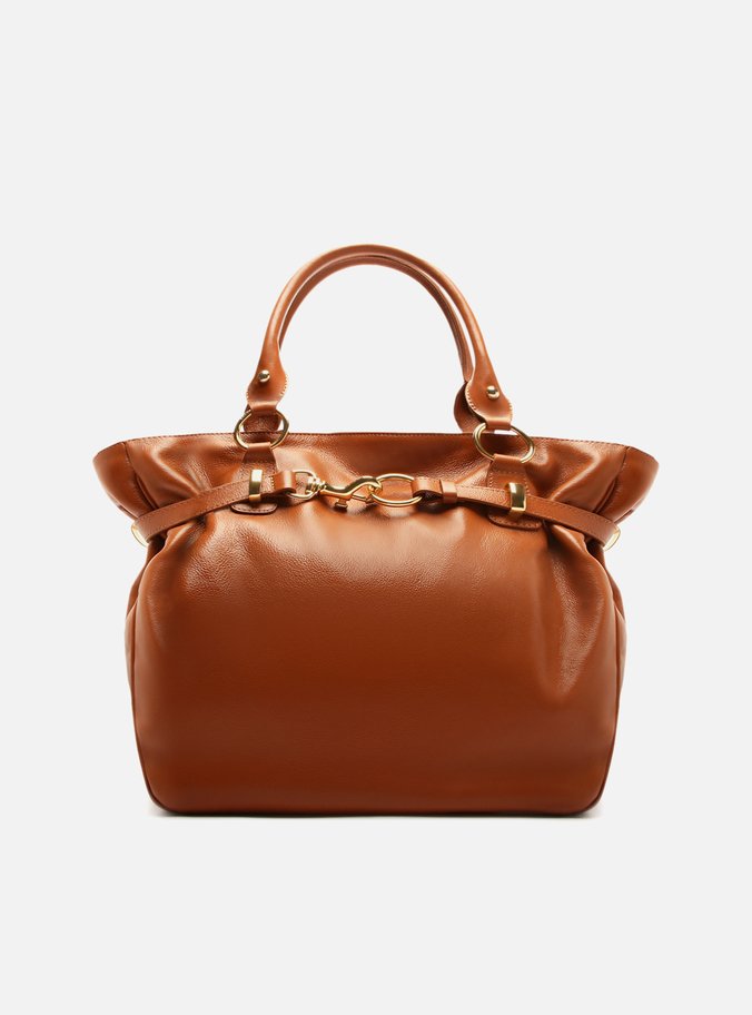 Bolsa Tote Marrom Couro Grande Metais
