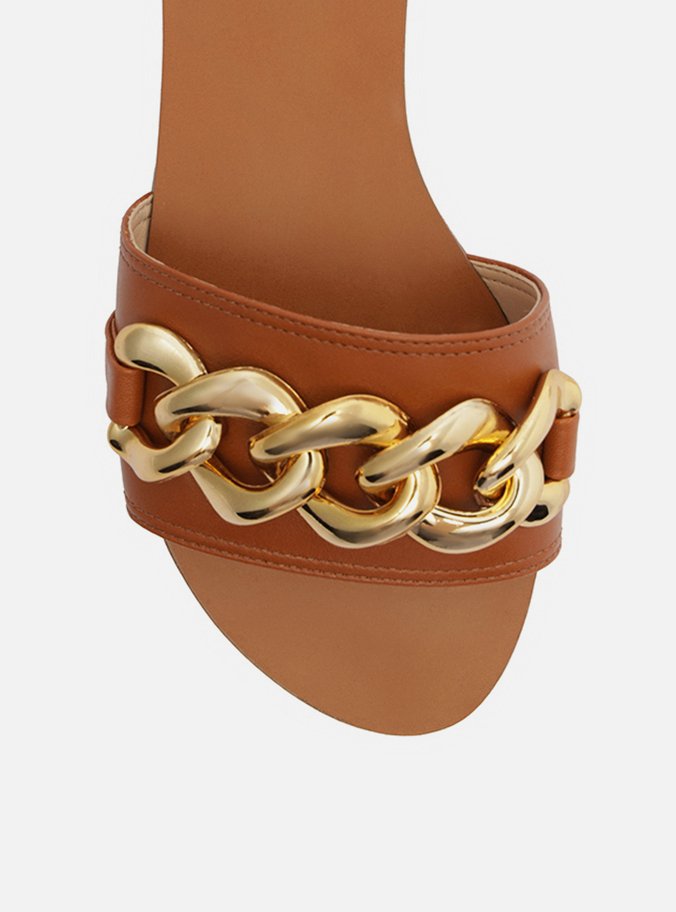 Rasteira Marrom Flat Tira Corrente