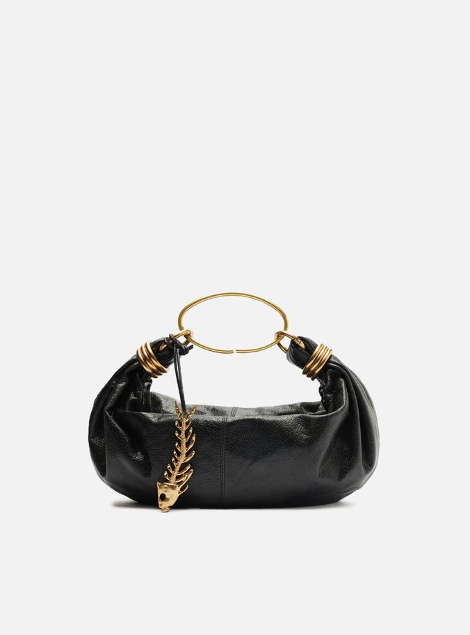 Bolsa Tiracolo Preta Couro Média Metais