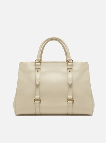 Bolsa Tote Branca Couro Grande Tiras
