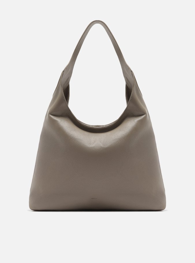 Bolsa Hobo Cinza Couro Grande Alça Dupla