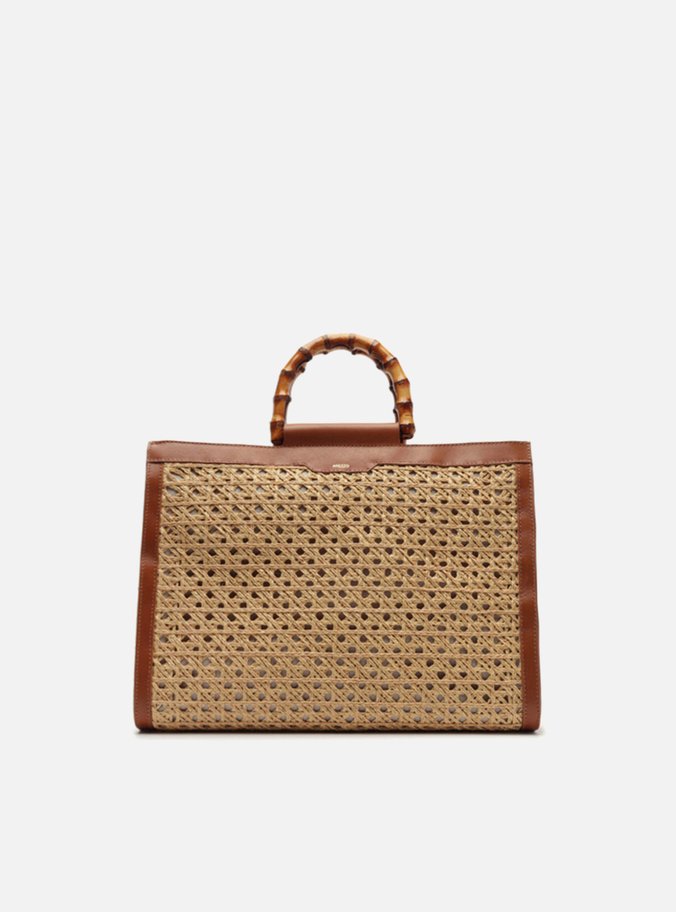 Bolsa Tote Marrom Couro Palha Isla Média