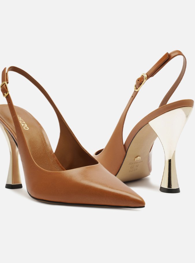 Scarpin Marrom Couro Salto Alto Slingback