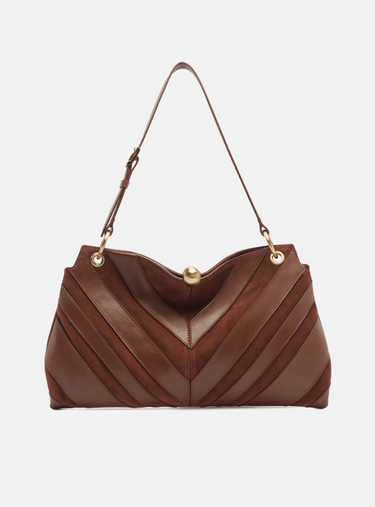 Bolsa Shoulder Marrom Couro Camurça Grande Esfera — foto 1