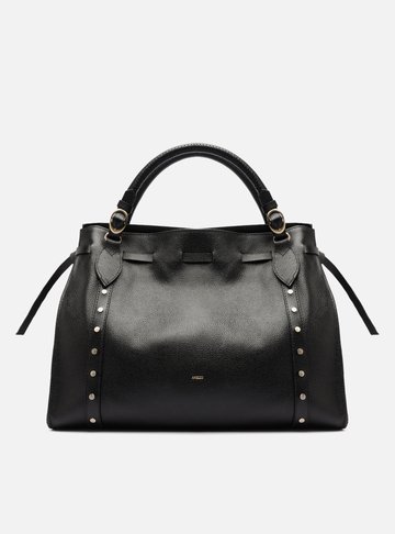 Bolsa Tote Preta Couro Grande Rebites