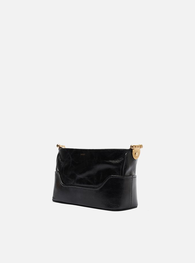 Bolsa Tiracolo Preta Couro Natural Pequena Metais