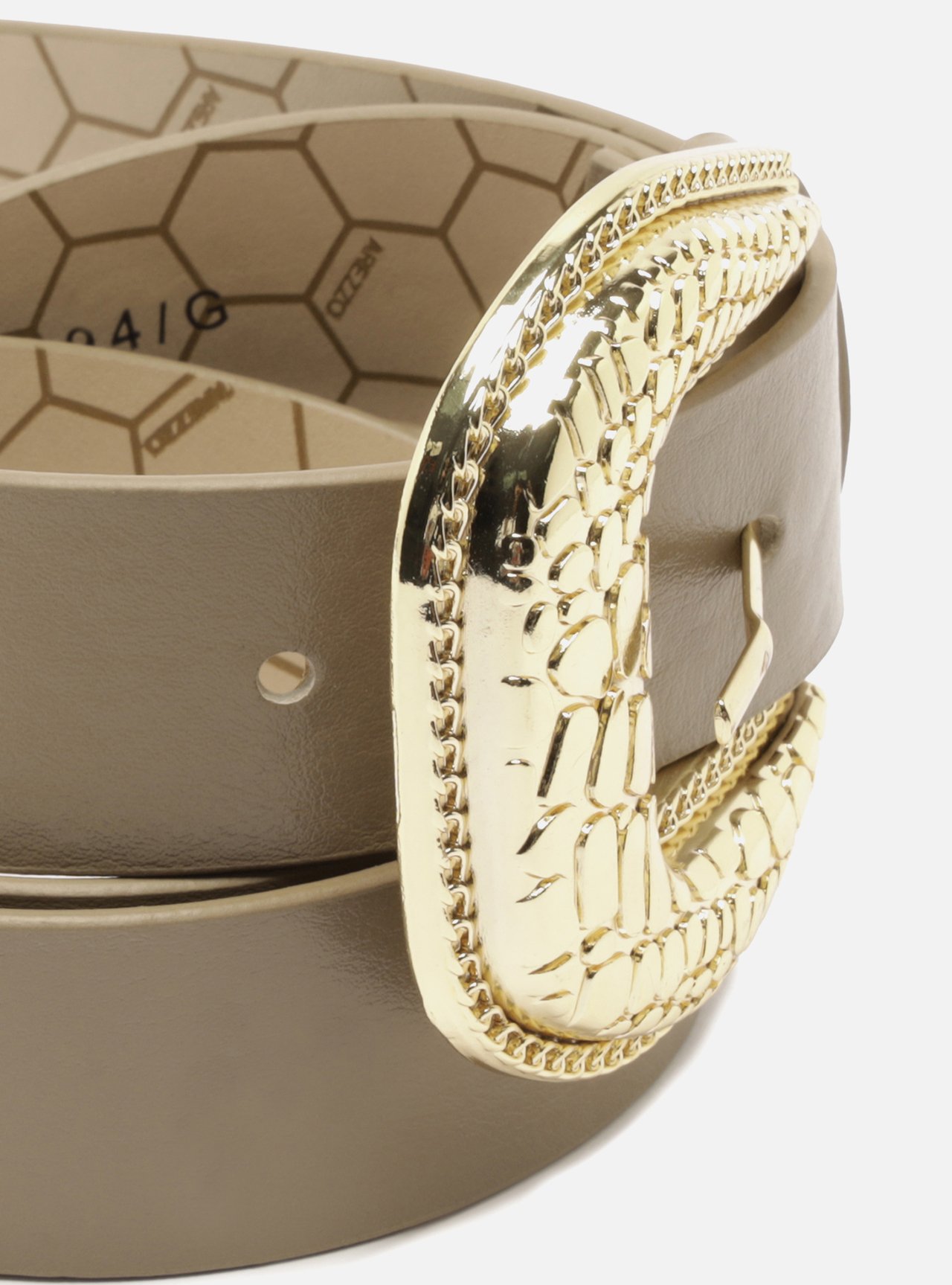 Cinto Cinza Couro Fivela Dourada Croco — foto 5