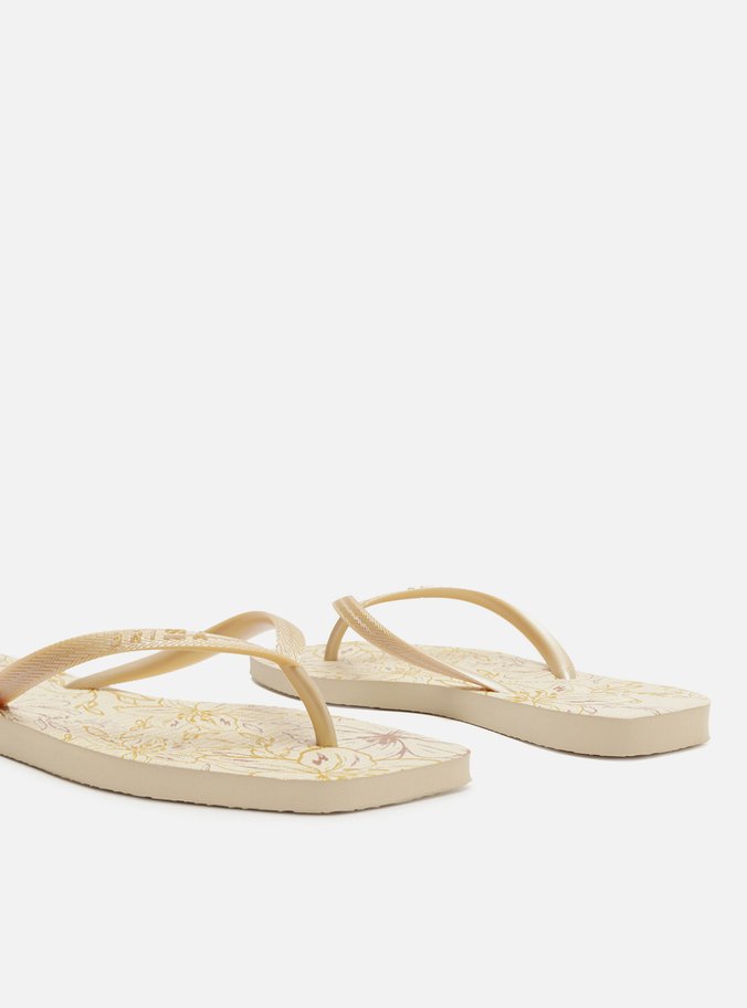 Chinelo de Dedo Dourado Square Flores
