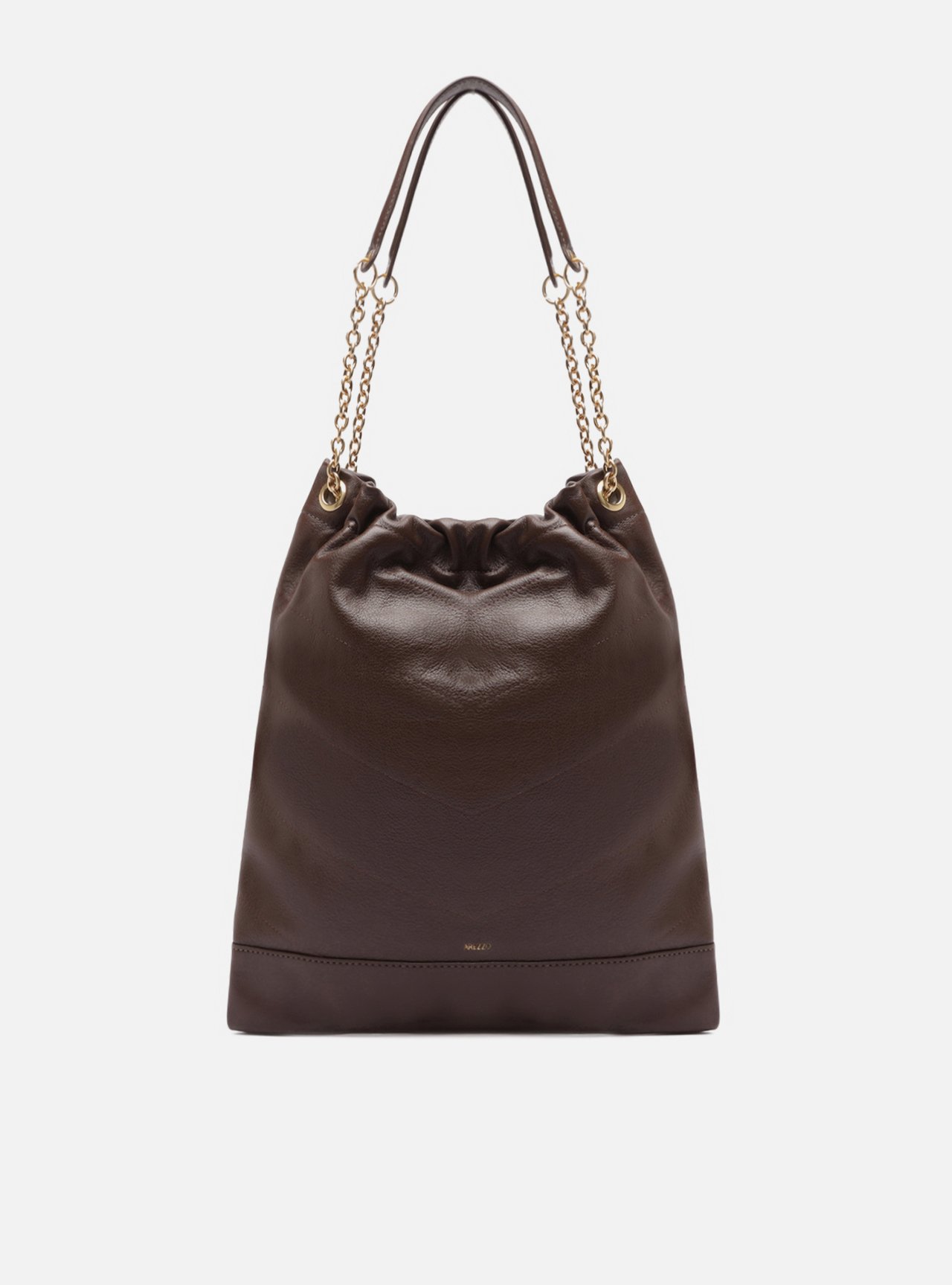 Bolsa Hobo Marrom Couro Média Corrente Dourada — foto 1