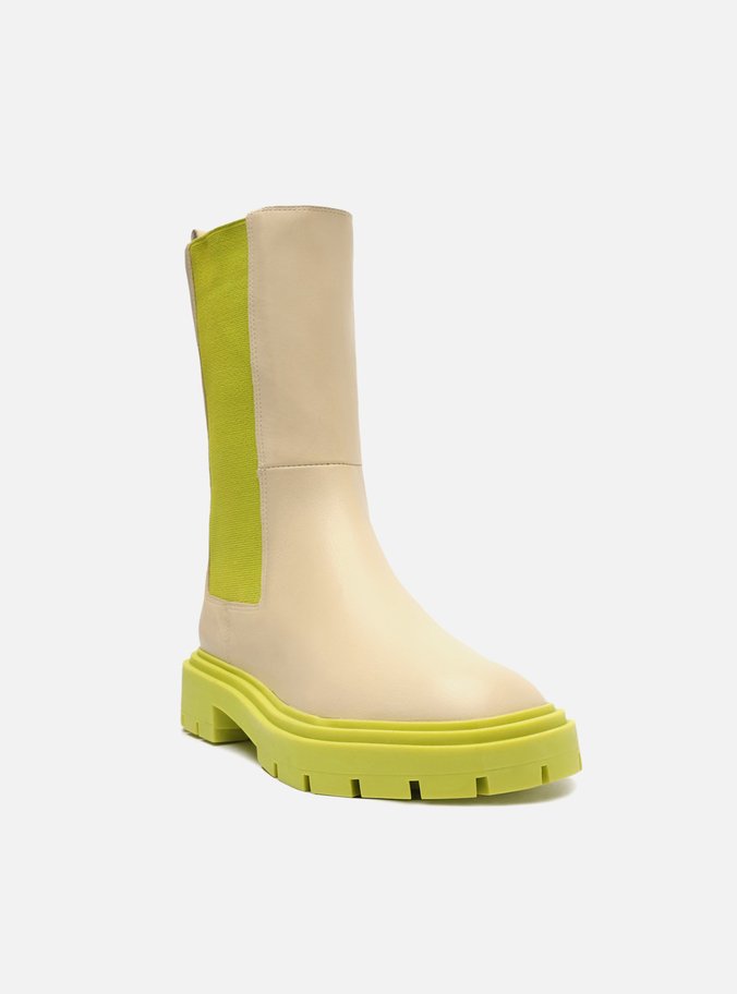 Bota Off-White Couro Cano Médio Tratorada Verde