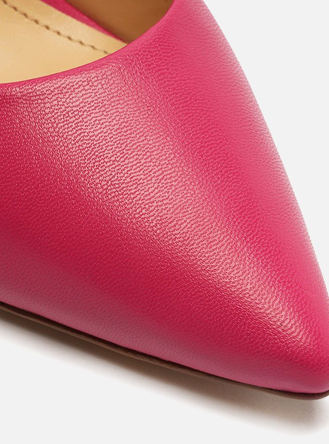 Scarpin Rosa Couro Salto Alto Bloco City